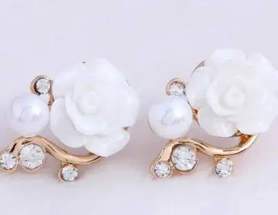Elegant gold rose pearl stud earrings for women by Ansoff, featuring classic design and fresh accessories style.