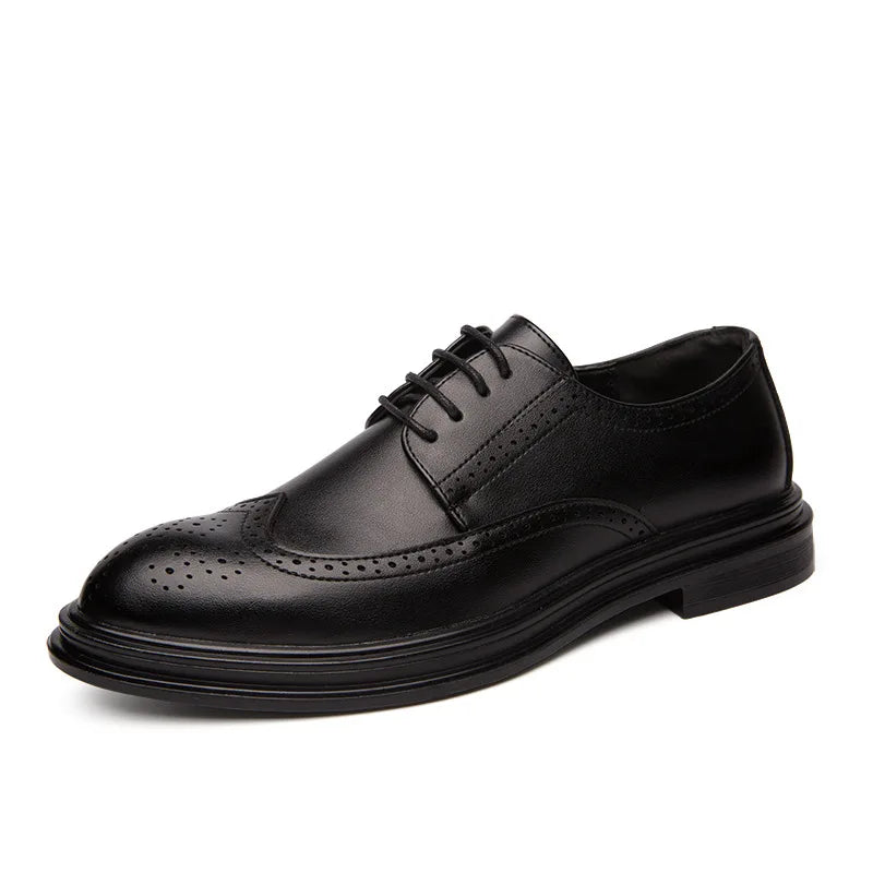 Ansoff men's handmade Oxford wingtip dress shoes in calfskin leather with brogue detailing, ideal for formal business attire.