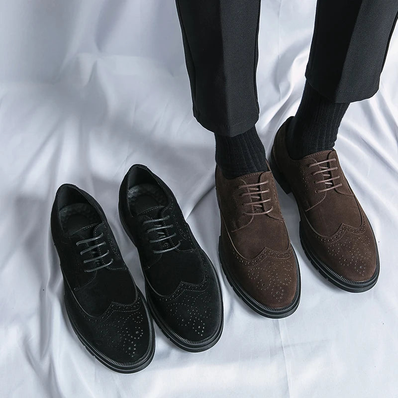 Ansoff men's British style thick-soled brogue shoes in durable suede leather with classic Oxford design.