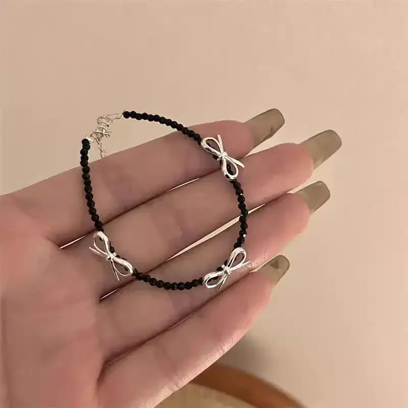 LATS Fashion Sweet Bow Bracelets for Women Girls Sparkling Delicate Ribbon Bowknot Snake Bones Chain Bracelet Party Jewelry Gift - Acros