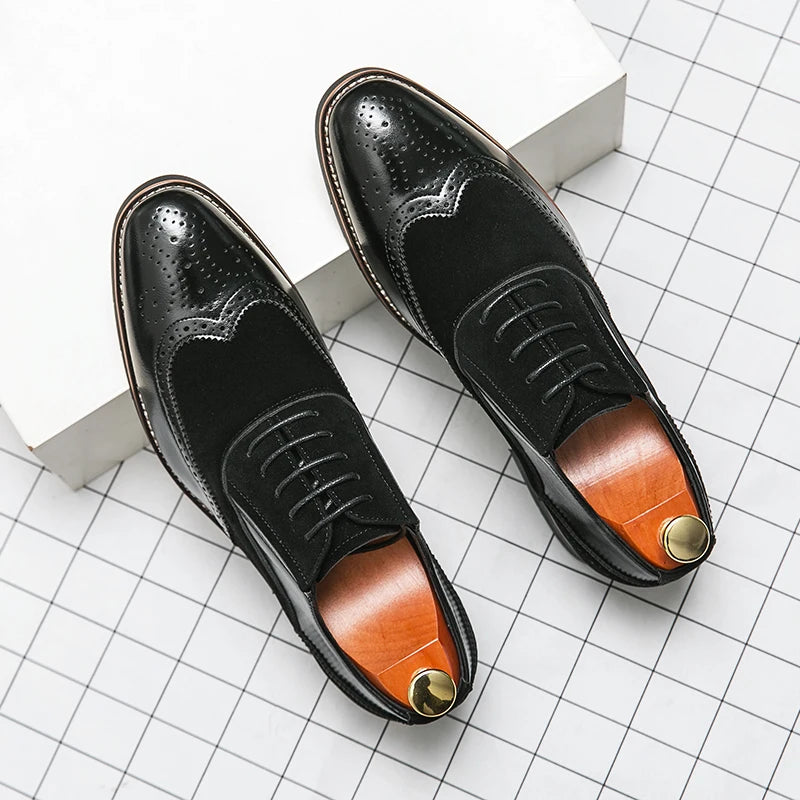 Ansoff men's retro oxford shoes in classic brown leather with brogue detailing, suitable for casual, business, or wedding occasions.