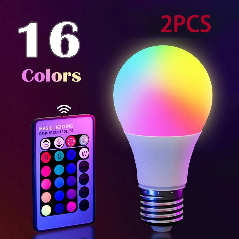 16 Colors RGB Bulb LED Multicolor Bulb E27 220V Household Lighting Dimmable 24 Key Remote Control Smart Lamp Atmosphere Light - Acros