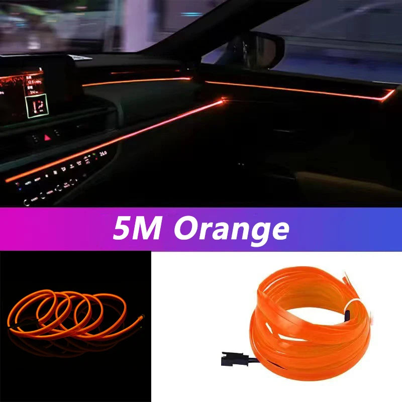 5M Car Interior Led Strip Light Neon EL Wiring Decorative Lamp For Auto DIY Flexible Ambient Light USB Party Atmosphere Diode - Acros