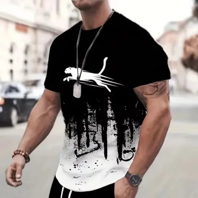 2025 Sweatshirt Street Fashion Short Sleeve T-shirt Loose Men's Digital Print - Acros