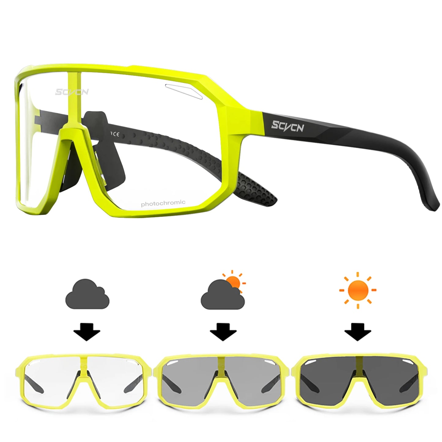 Ansoff photochromic cycling glasses for men and women with tinted lenses, suitable for mountain biking, road cycling, and outdoor sports.