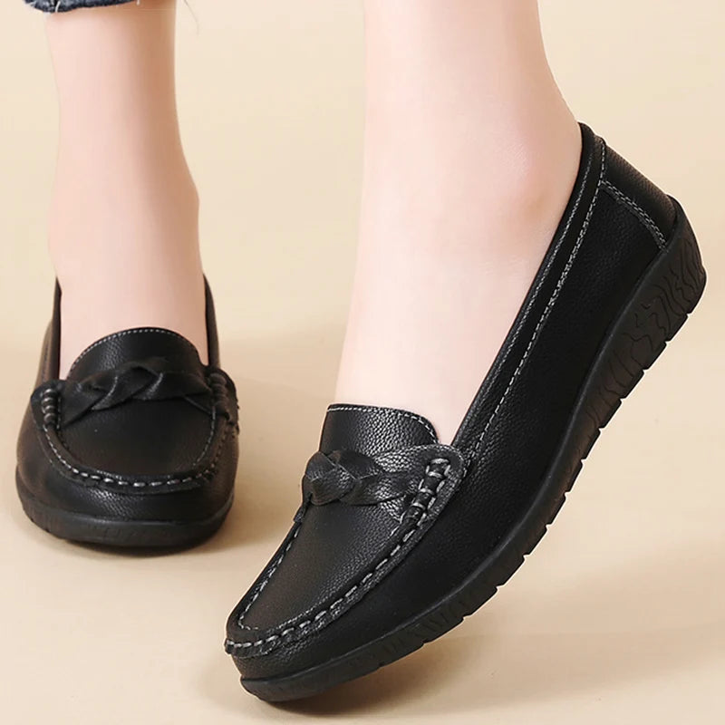 Shoes Women 2025 New Loafers Slip On Flats Leather Shoes Woman Comfortable Flat Shoes Women White Zapatos Mujer Women's Footwear - Acros
