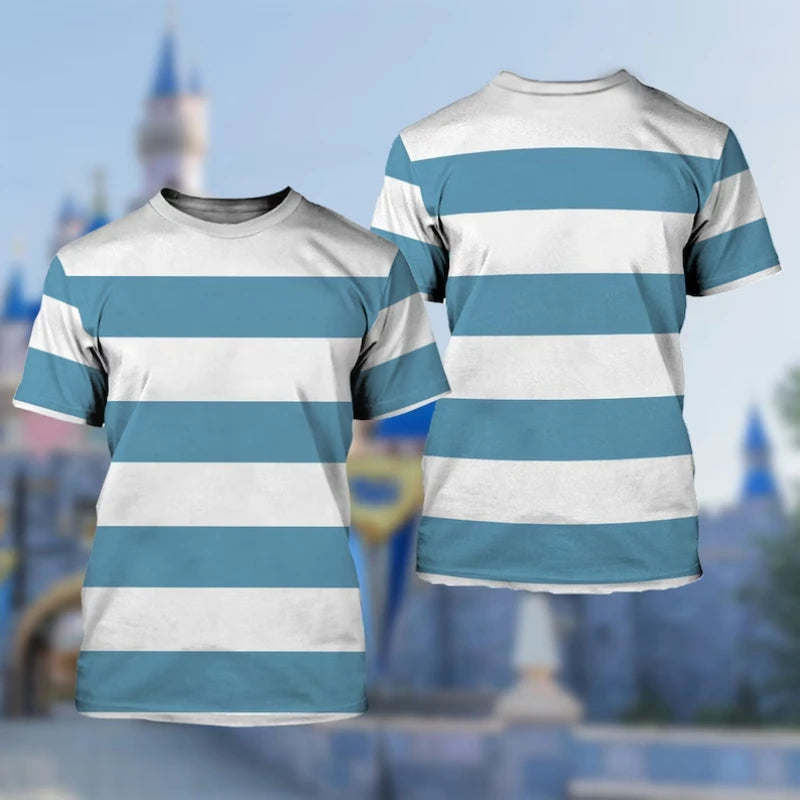 Ansoff men's striped casual T-shirt with 3D printed design, summer streetwear crewneck, loose fit for daily wear.