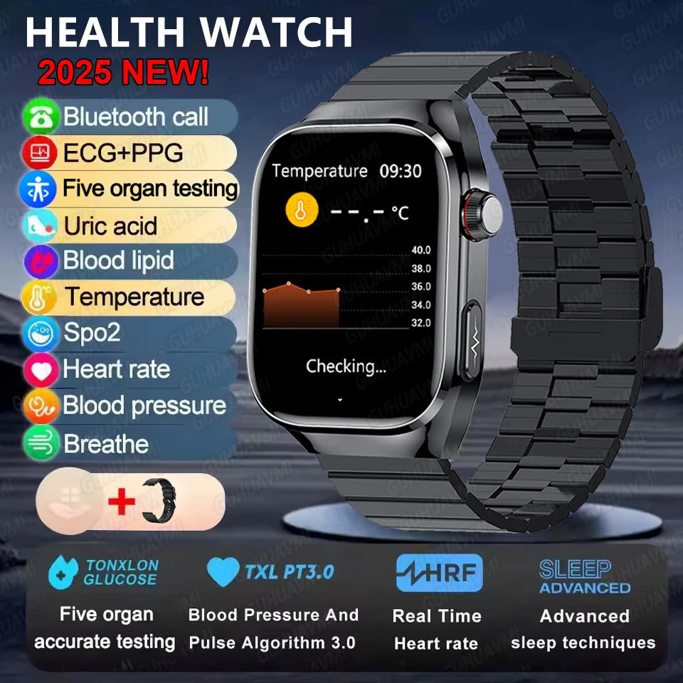 Ansoff 2025 Micro Physical Examination Smart Watch for men showing digital display, body health tracking, and Bluetooth call features