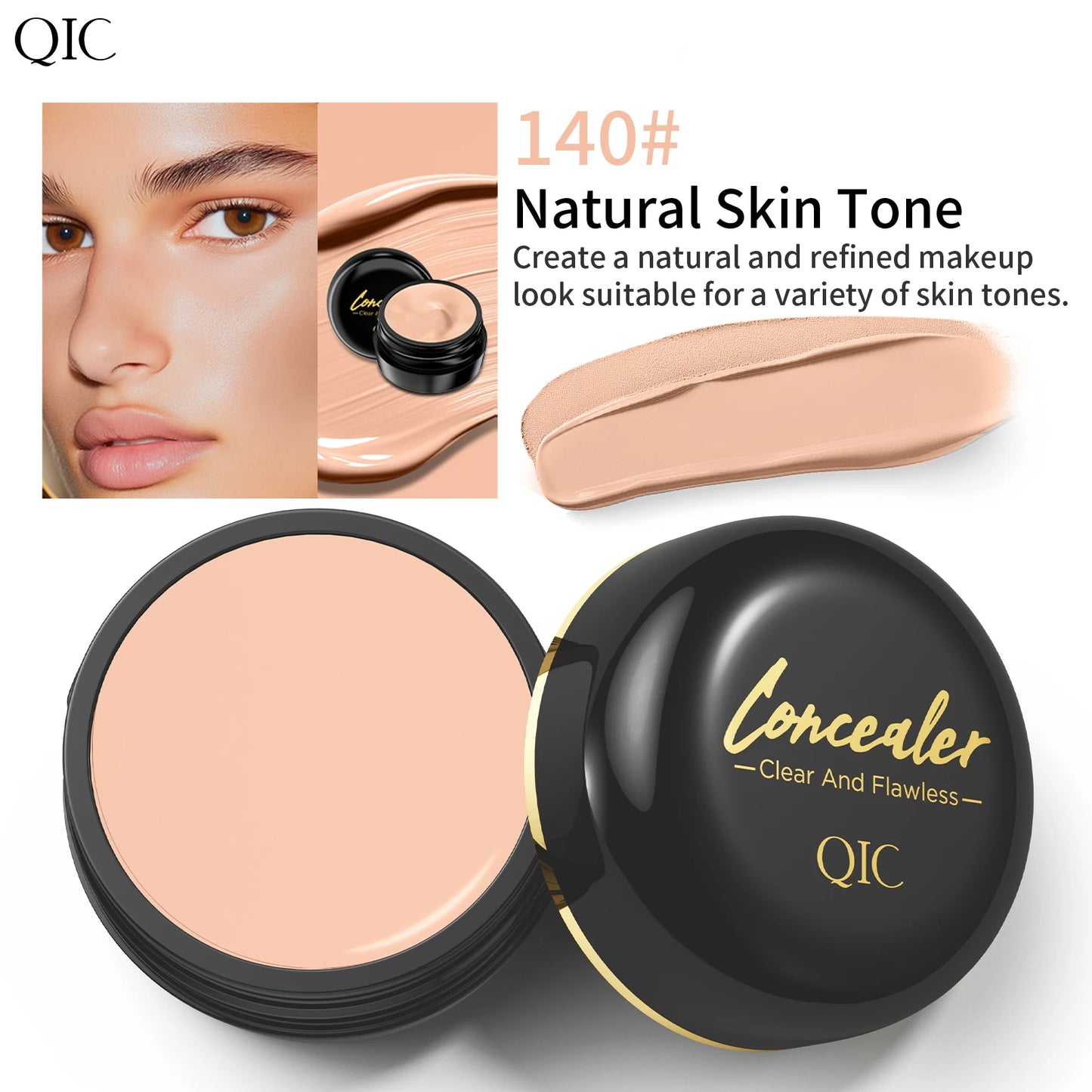 Ansoff waterproof full coverage concealer for tattoos and scars, natural finish foundation on diverse skin tones, close-up view