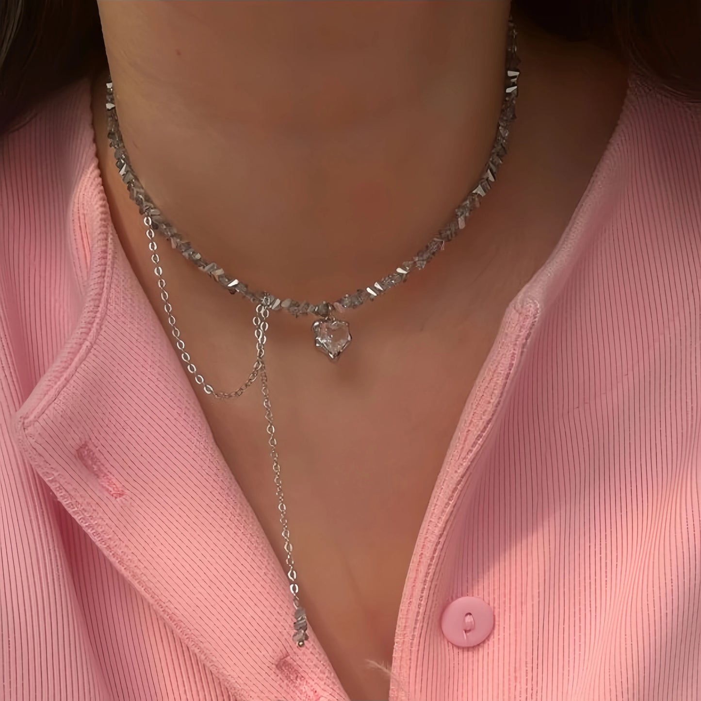 New Irregular Choker Vintage Tassels Zircon Heart Pendant Necklace For Women Female Geometric Baroque Transparent Crystal Chain - Acros