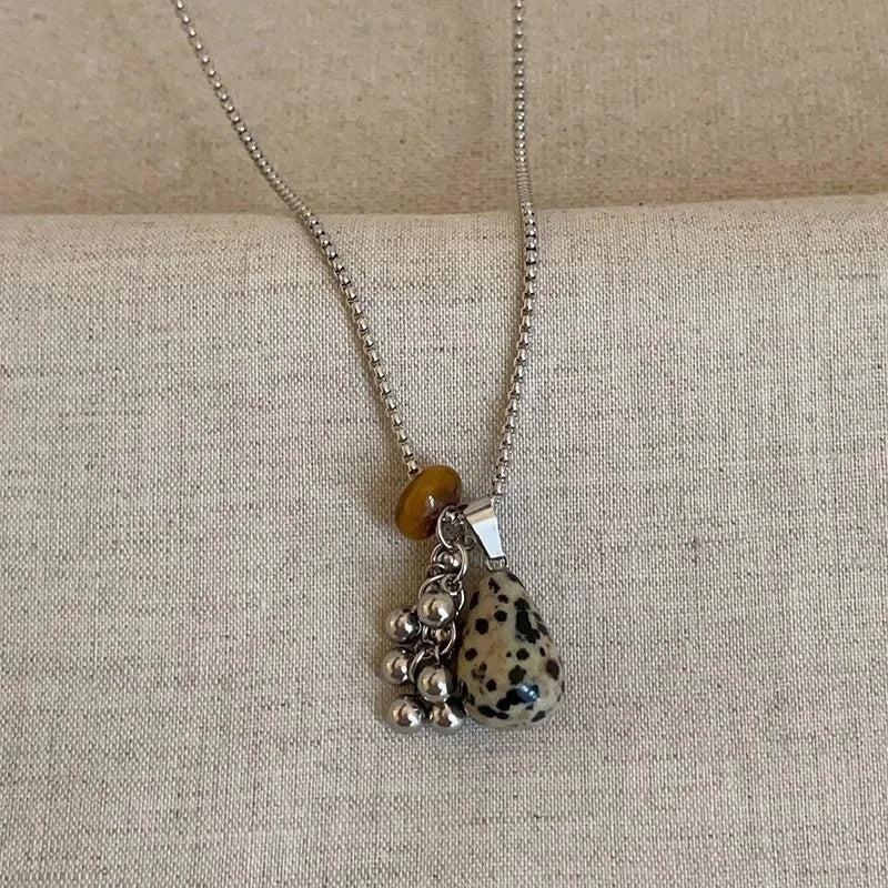 LATS Fashion Spotted Tiger Eye Stone Irregular Pendant Necklace for Women Long Chain Girls Charm Aesthetic Jewelry Accessories - Acros