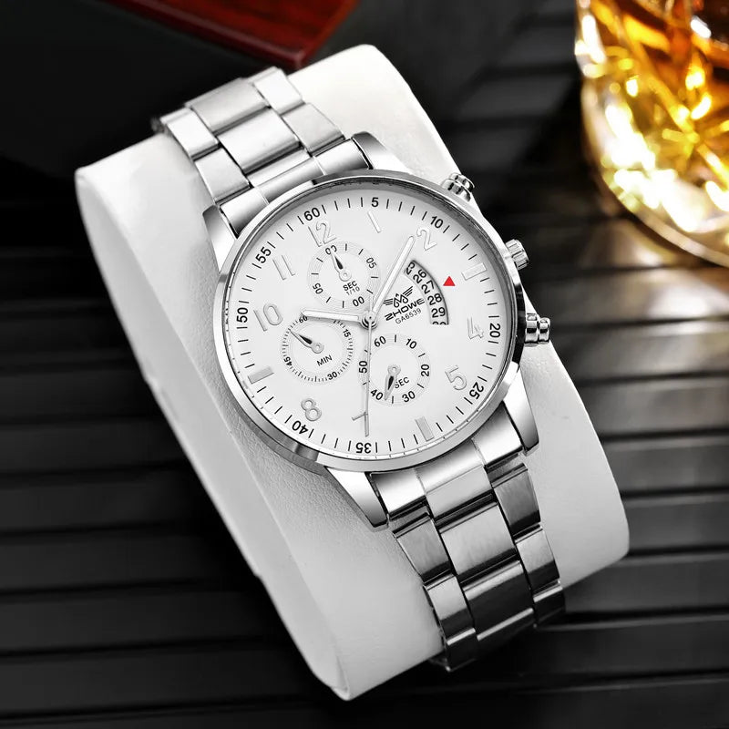 1PC Men's Luxury Watch Fashion Business Calendar Men's Steel Belt Watch Men's Christmas Valentine's Day Gift - Acros