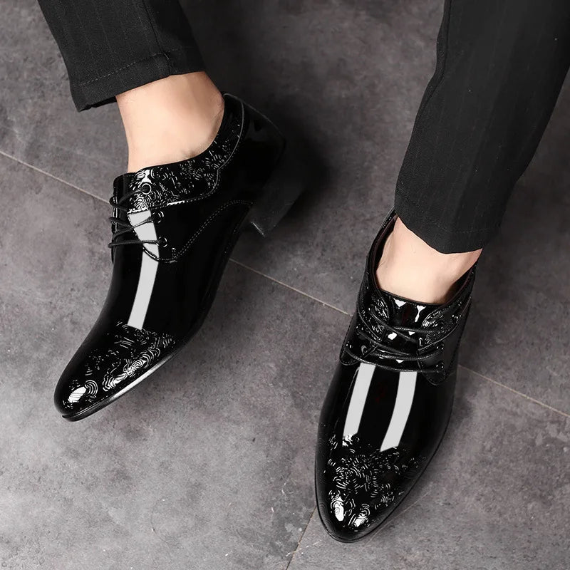 Shoes for Men Casual Business Dress Shoes Lace Up Formal Black Patent Leather Brogue Shoes for Male Wedding Party Office Oxfords - Acros