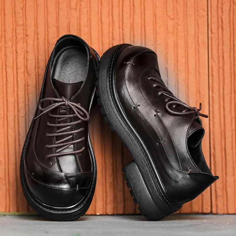 Ansoff men's 2026 fashion oxford shoes with thick 2.5cm soles, brown and black options, stylish formal footwear, size 45.