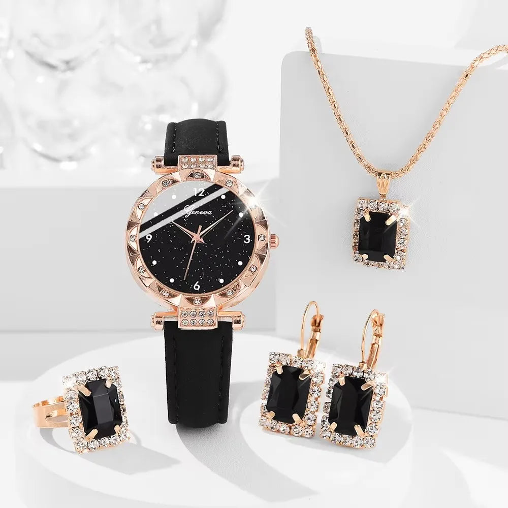 Set of five women's luxury rhinestone wristwatches by Ansoff, featuring elegant quartz watches, bracelets, and fashionable designs.