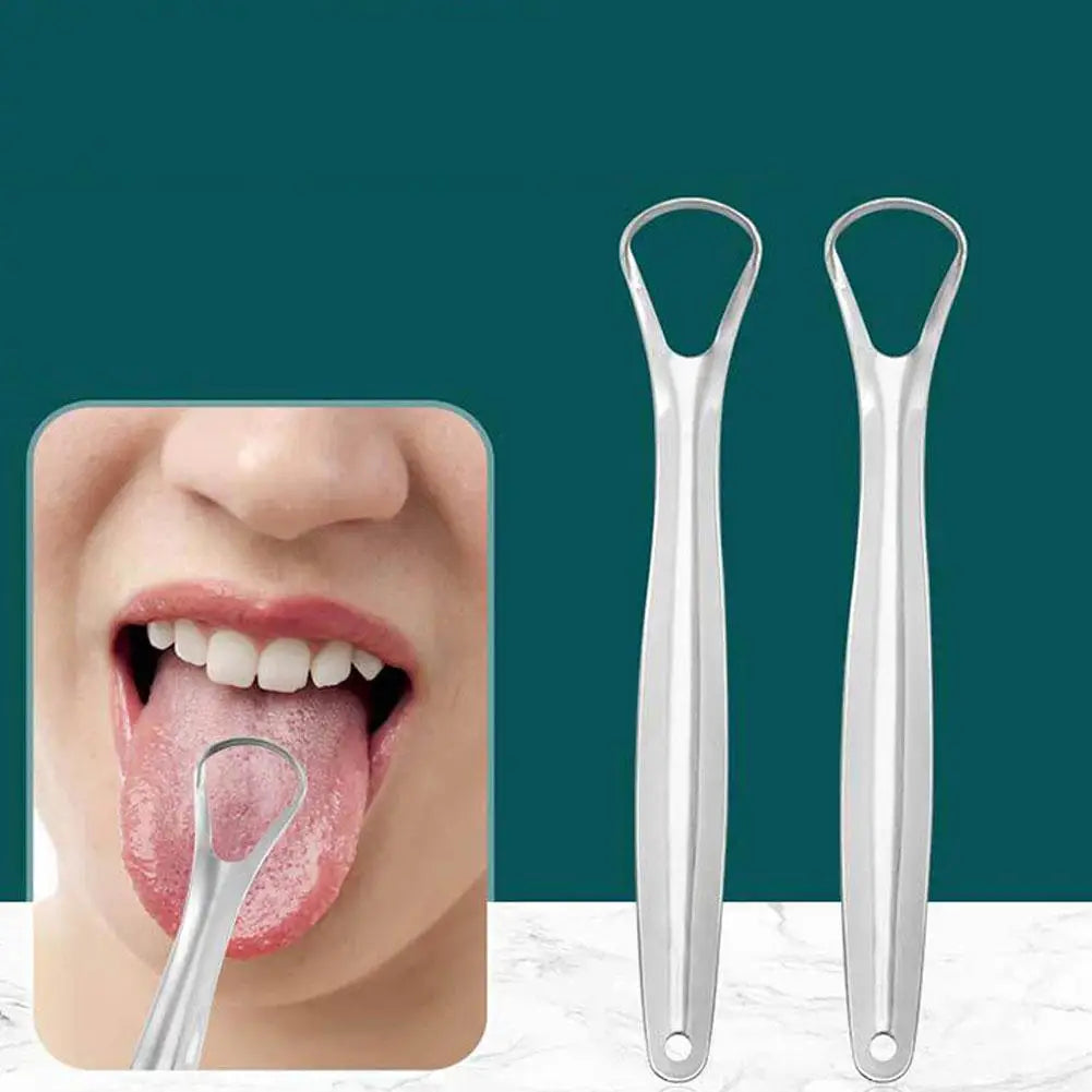 Ansoff stainless steel tongue scraper with single layer design, reusable oral mouth brush for fresh breath, shown on a white background.