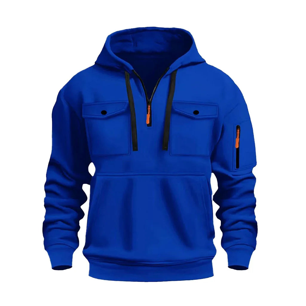 Men's hooded sweatshirt with long sleeves and zippered arms, featuring two pockets on the chest. Men's sportswear casual - Acros