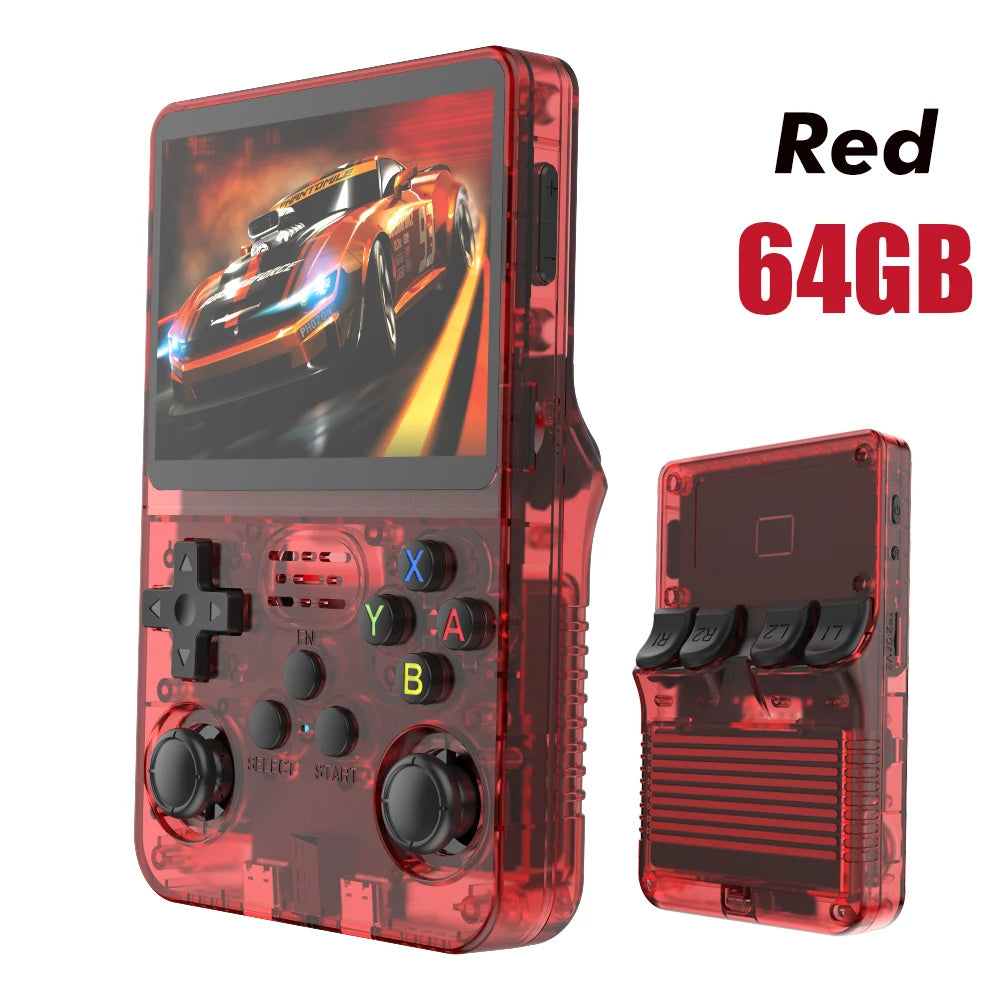 Ansoff 128GB R36S Retro handheld gaming console with 3.5-inch IPS screen, portable pocket design, and game storage.