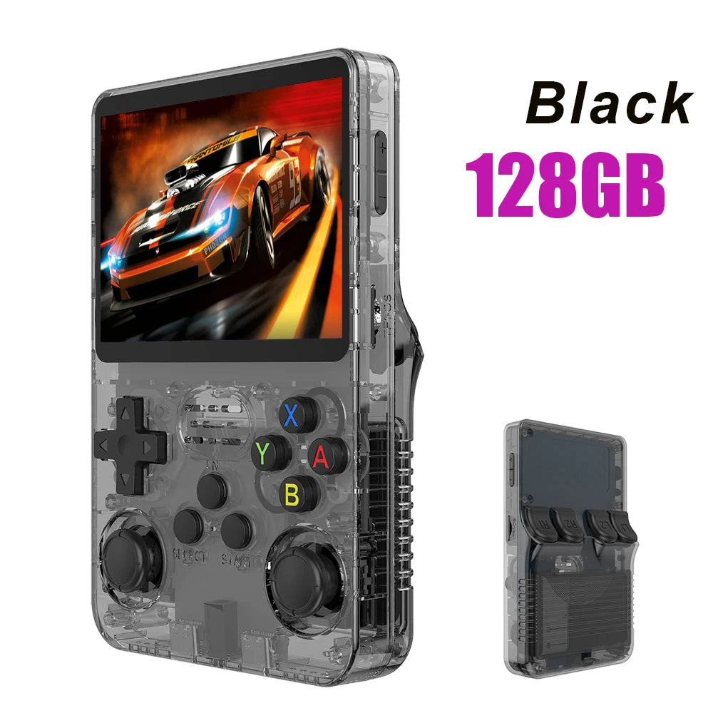 Ansoff 128GB R36S Retro handheld video game console with 3.5-inch IPS screen, portable design, and built-in classic games.