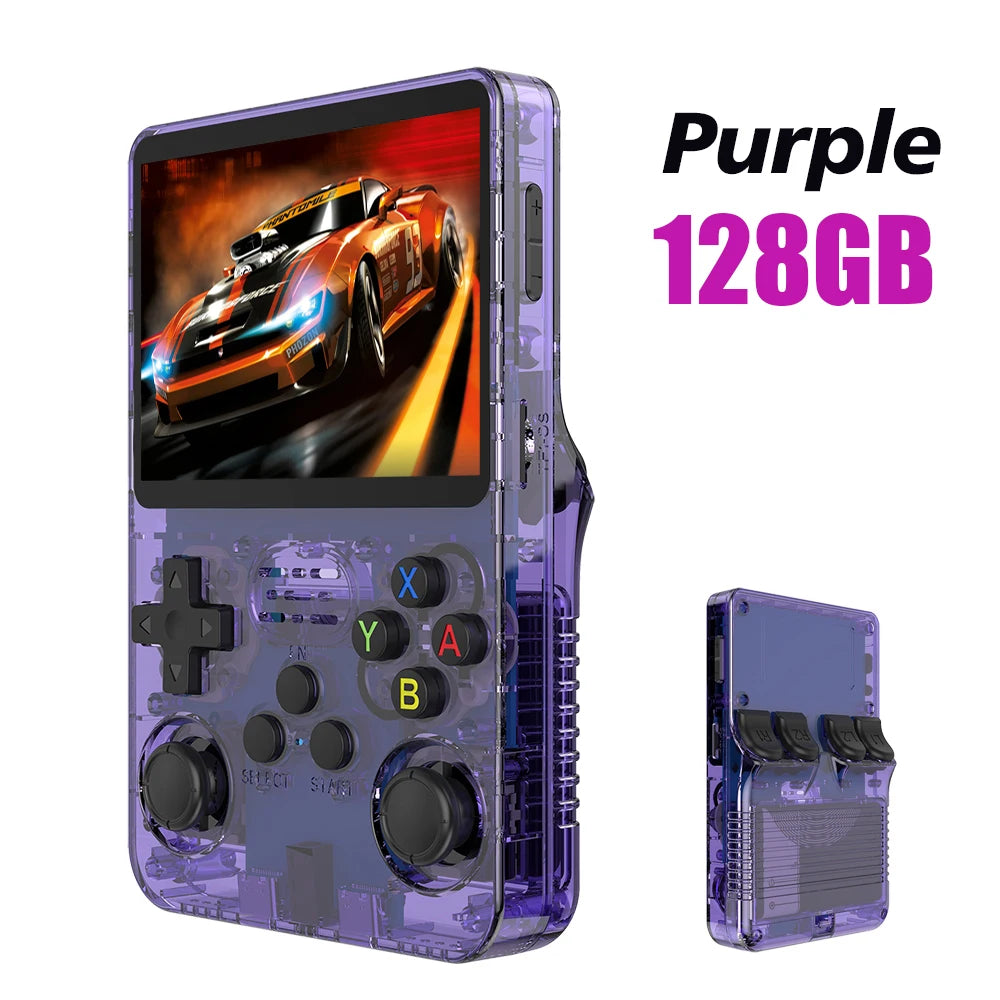 Ansoff 128GB R36S Retro Handheld Video Game Console with 3.5-inch IPS screen and portable design, featuring built-in classic games.