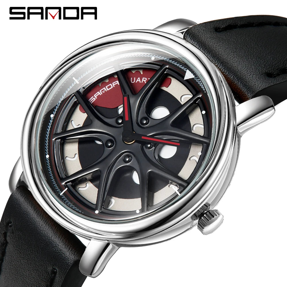 Men Watch Car Wheel Rim Hub Dial Male Wristwatch Skeleton Man Black Waterproof Watches Stainless Steel Quartz Relogio Masculino - Acros