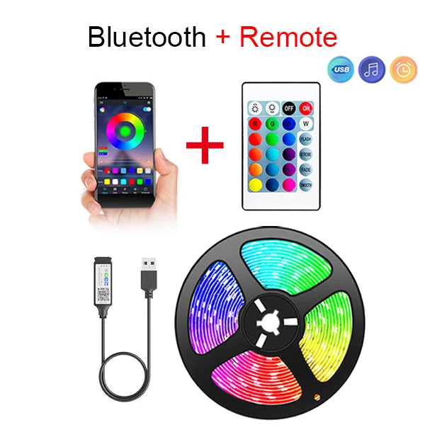 Ansoff Tape Bluetooth USB LED strip light with 5050 SMD RGB LEDs, flexible, self-adhesive lamp ribbon for TV and desktop lighting.