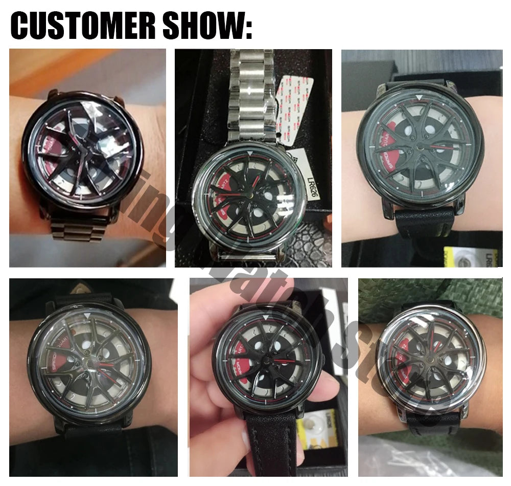 Men Watch Car Wheel Rim Hub Dial Male Wristwatch Skeleton Man Black Waterproof Watches Stainless Steel Quartz Relogio Masculino - Acros