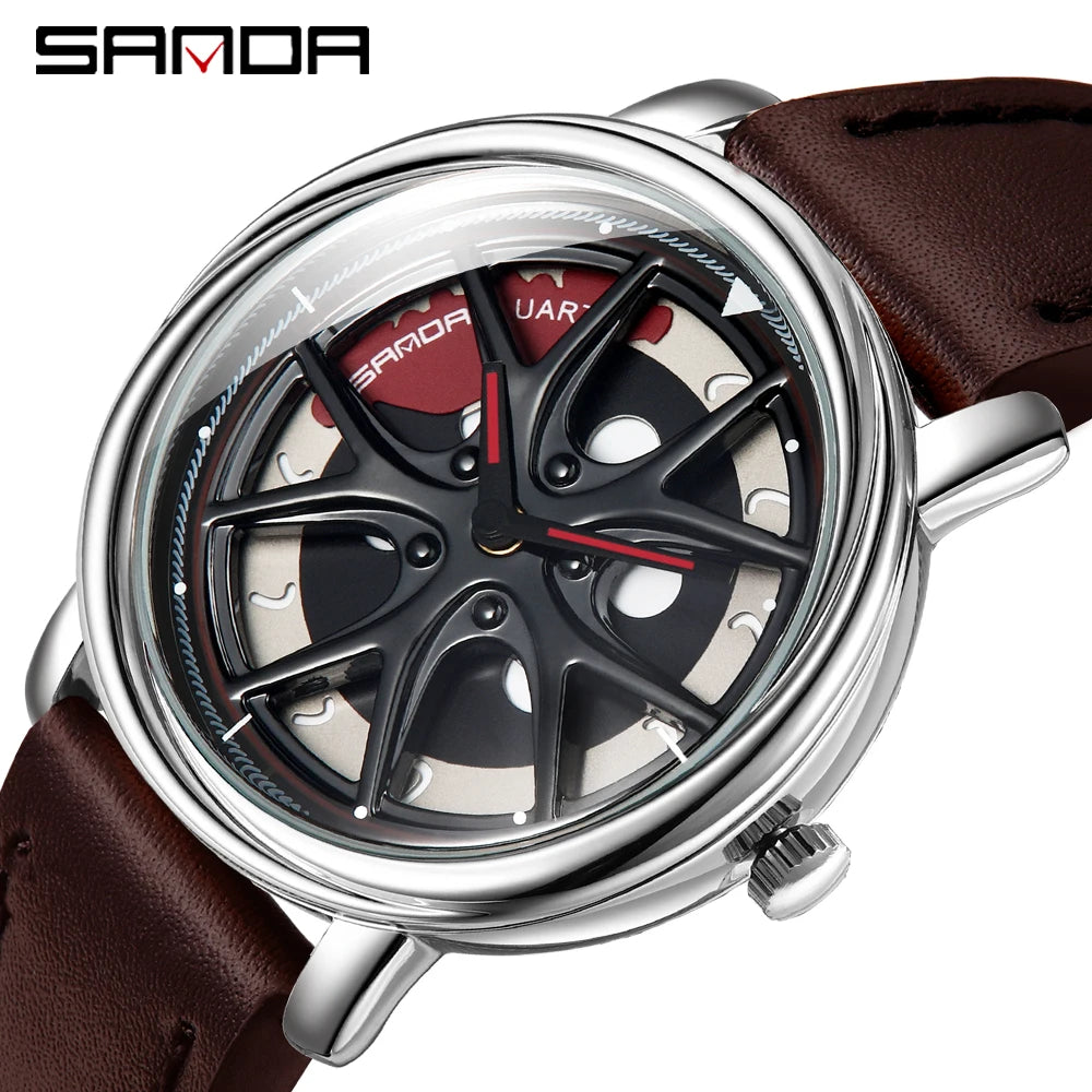 Men Watch Car Wheel Rim Hub Dial Male Wristwatch Skeleton Man Black Waterproof Watches Stainless Steel Quartz Relogio Masculino - Acros
