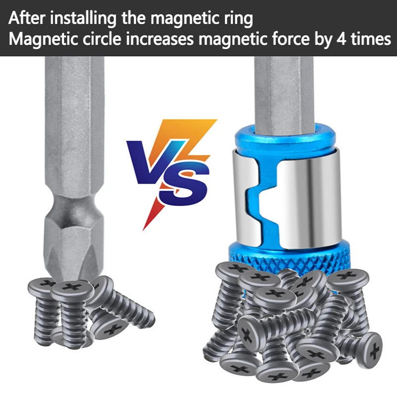 Ansoff magnetic alloy screwdriver bit with a magnetic ring, anti-corrosion coating, and strong magnetizer for drill bits.