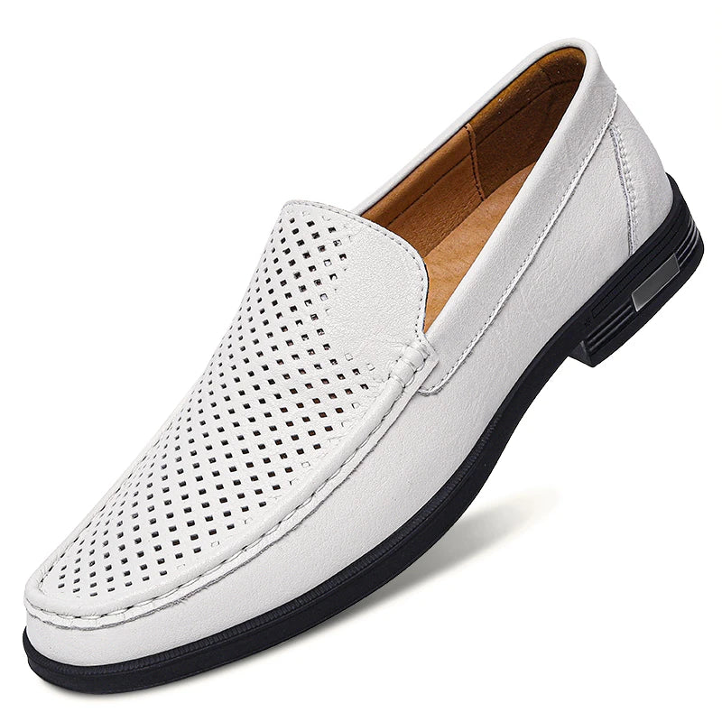 Genuine Leather Men's Retro Shoes Office Formal Slip-on Moccasins for Wedding Parties Breathable Mesh Lazy Loafers Driver Shoes - Acros