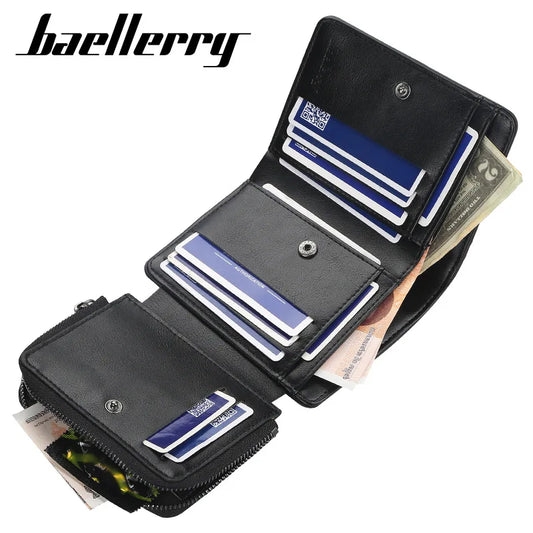 New PU Leather Men Wallets High Quality Zipper Short Desigh Card Holder Male Purse Vintage Coin Holder Men Wallets - Acros
