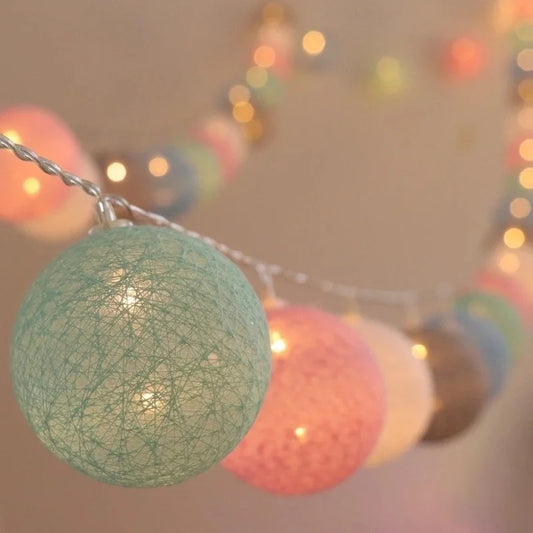 Ansoff LED string lights with cotton thread balls, ideal for home decoration, parties, weddings, and Christmas festivities.