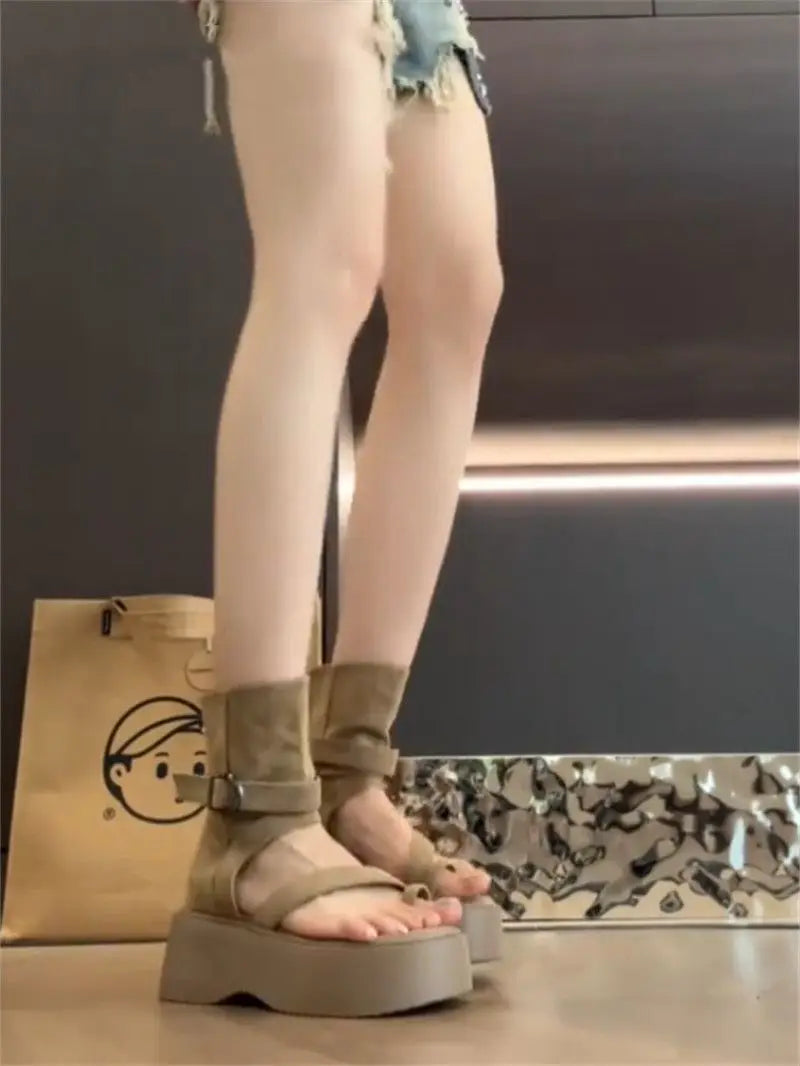 Ansoff women's summer platform boots with chunky heels, Roman style, short design, perfect for trendy summer fashion.