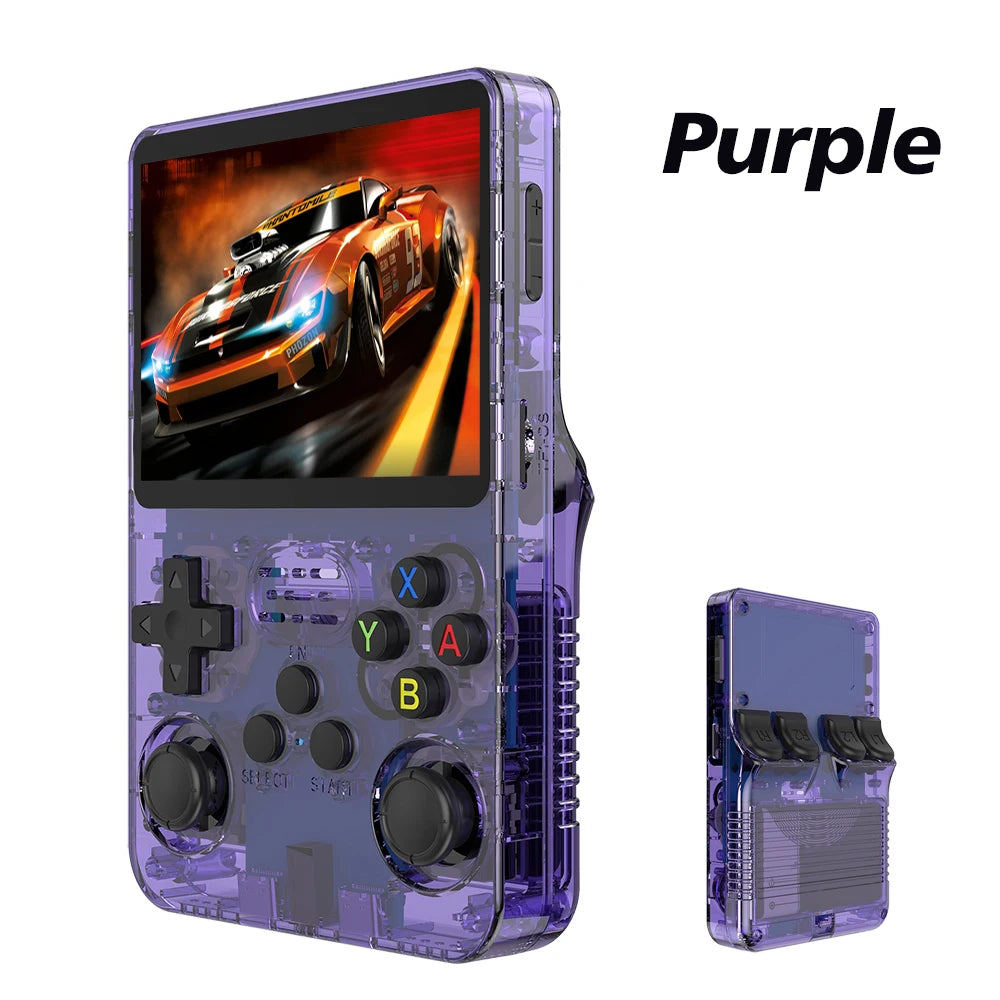 Ansoff 128GB Retro R36S handheld video game console with 3.5-inch IPS screen, portable design, and game buttons.