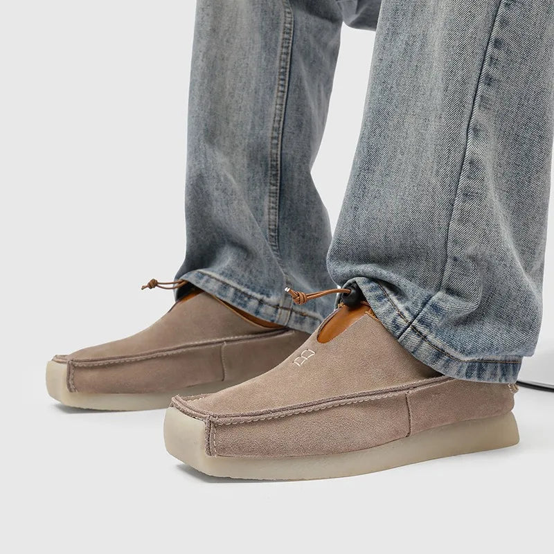 Ansoff men's square toe suede loafers, casual designer shoes with a sleek moccasin style and comfortable skateboard-inspired design.
