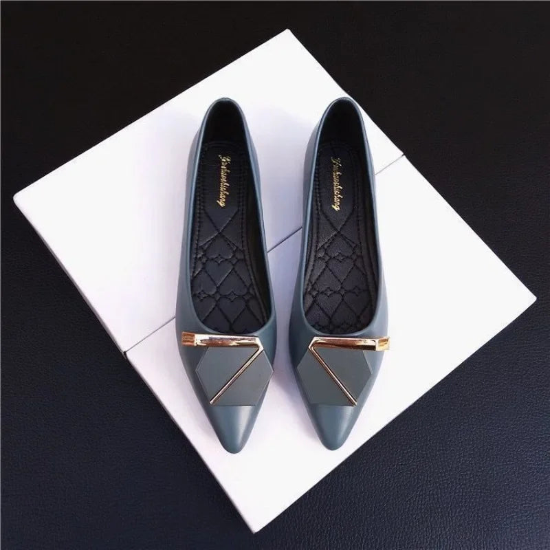 Ansoff women's Korean style flats, comfortable genuine leather shoes with non-slip soles, trendy and suitable for casual wear.