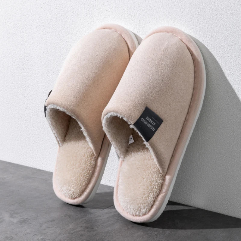 Household Indoor Men's Slippers Autumn and Winter Home Floor for Guests Lightweight Quiet Non-slip Suede Fabric Couple's Shoes - Acros