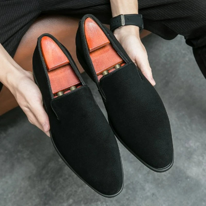 Men's Shoes Suede Leather Shoes Fashion Business Office Dress Shoes Brown Slip on Casual Shoe Red Sole Pointed Toe Male Loafers - Acros