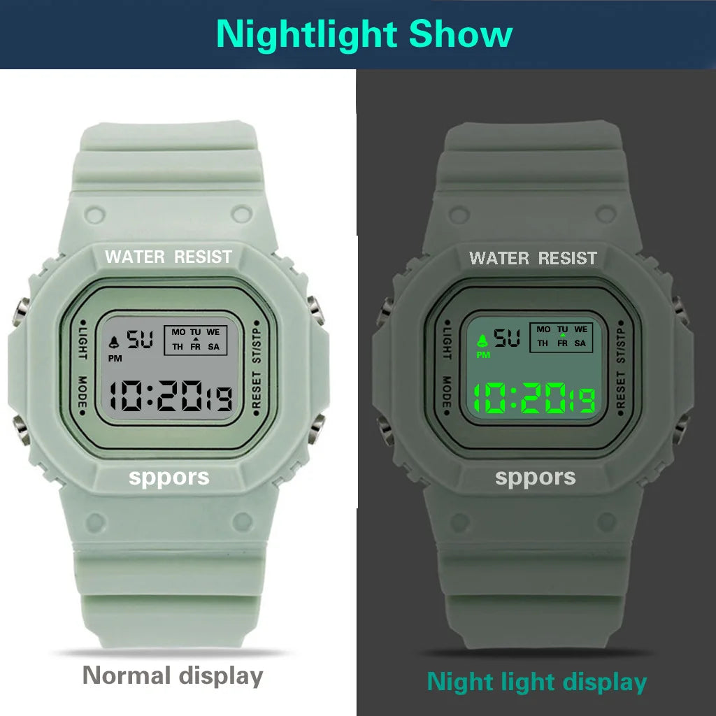 YIKAZE Sports Watch Boys Girls Student LED Electronic Watch Colorful Men Women Square Digital Watches Waterproof Rubber Clock - Acros