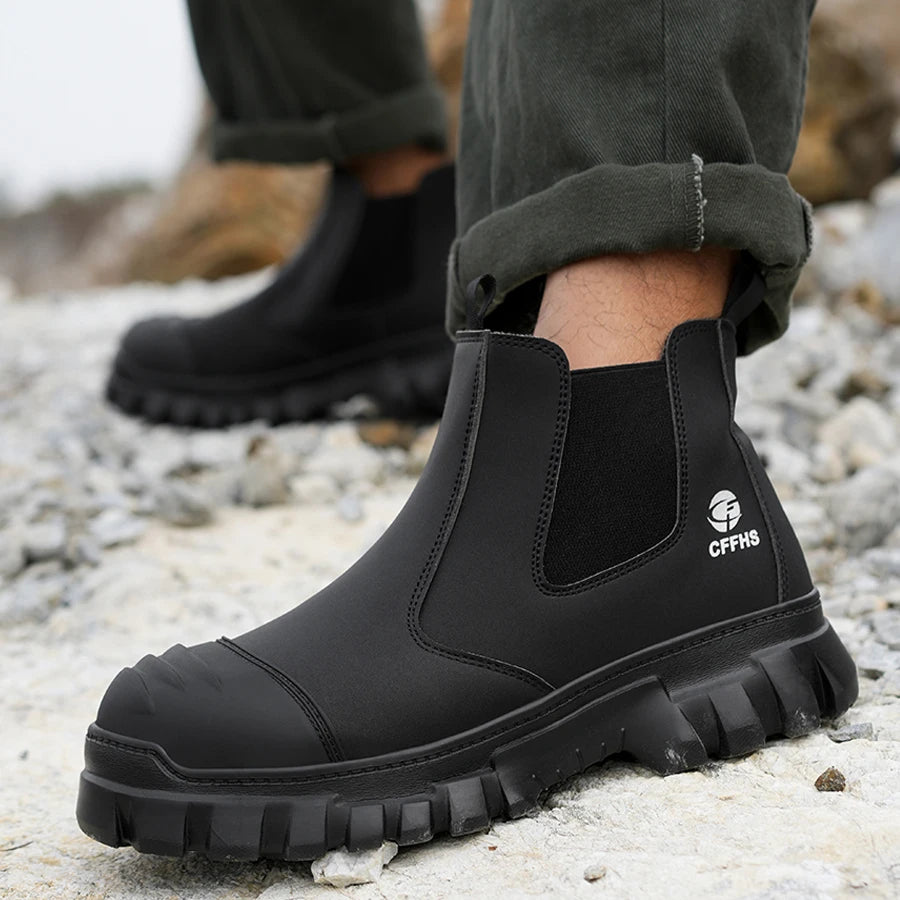 Ansoff men's waterproof safety Chelsea boots with steel toe, anti-smash and puncture protection, lightweight work shoes.