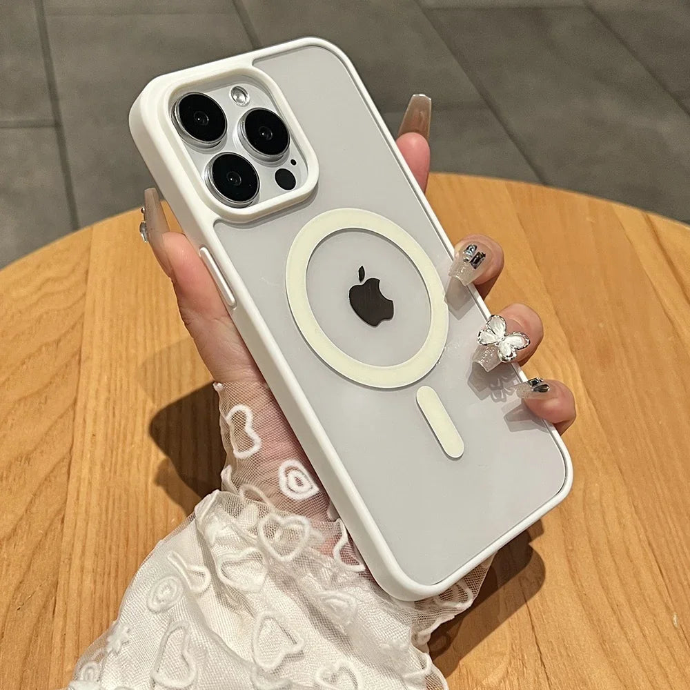 Matte Natural Titanium magnetic charging phone case for iPhone 16 15 14 13 12 11 Pro Max Plus Mini magsafe shockproof hard cover - Acros