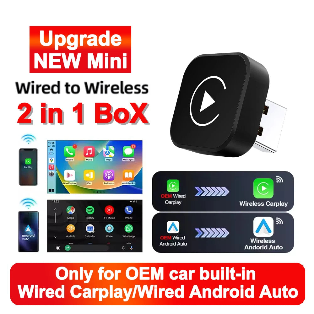 NEW 2in1 Wireless CarPlay AI Mini Android Auto Box Plug&Play Automatic Connection Compatible with 99% of Cars For Car Radio - Acros