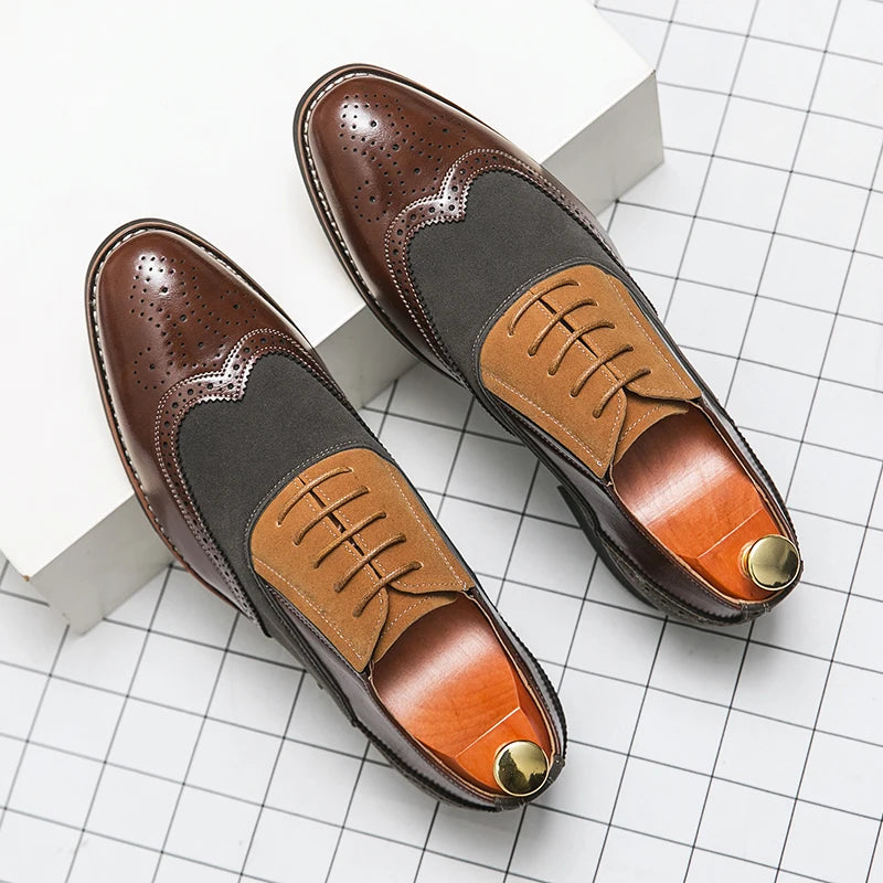 Ansoff men's retro oxford shoes in classic brown leather with brogue details, suitable for casual, business, or wedding wear