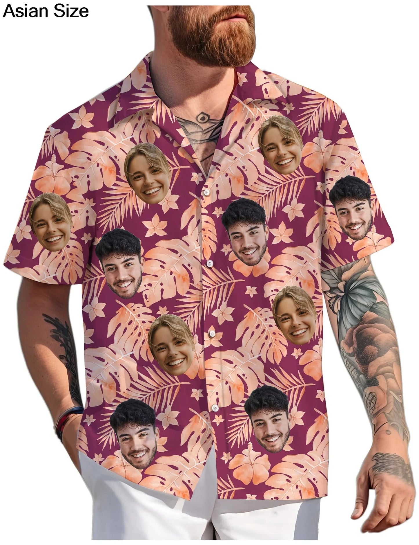 Custom Hawaiian shirt for women featuring face design, perfect for couples, beach wear, personalized gift, unisex, fun and unique.