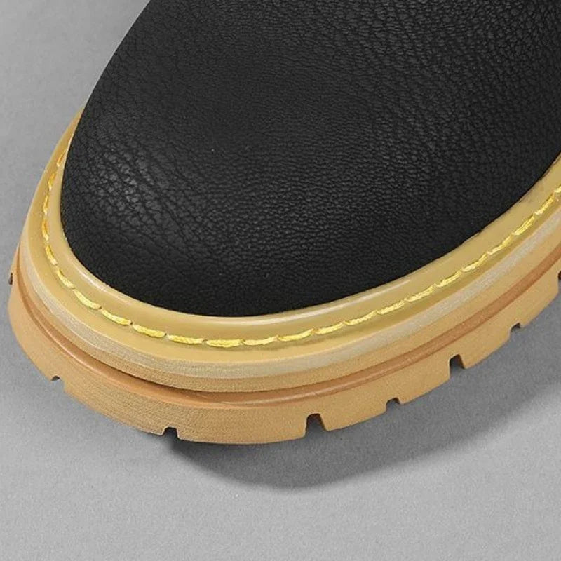 Ansoff men's leather motorcycle boots with high-top design, non-slip soles, and durable outdoor work boot features.