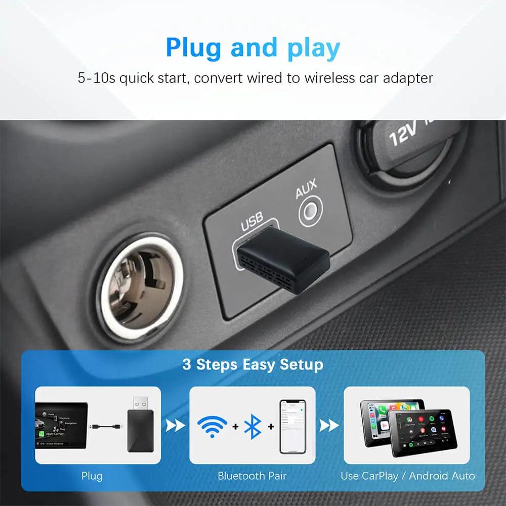 NEW 2in1 Wireless CarPlay AI Mini Android Auto Box Plug&Play Automatic Connection Compatible with 99% of Cars For Car Radio - Acros