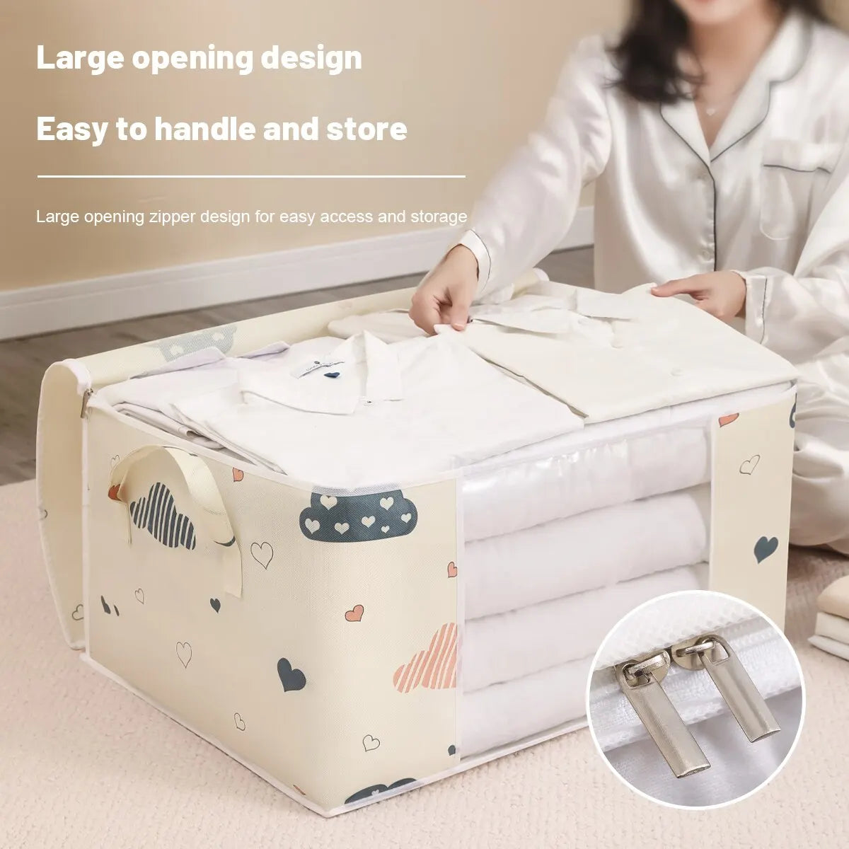 Large Capacity Clothes Storage Bag Organizer With Reinforced Handle Suitable For Blankets Bedding Foldable With Sturdy Zipper - Acros