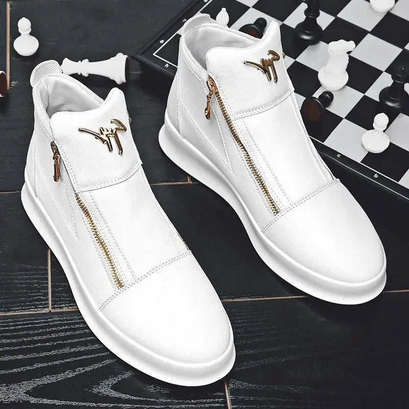 High Top Casual Shoes for Men Brand Ankle Boots Fashion White Men Skateboard Shoes Luxury Platform Sport Shoes Leather Men Boots - Acros