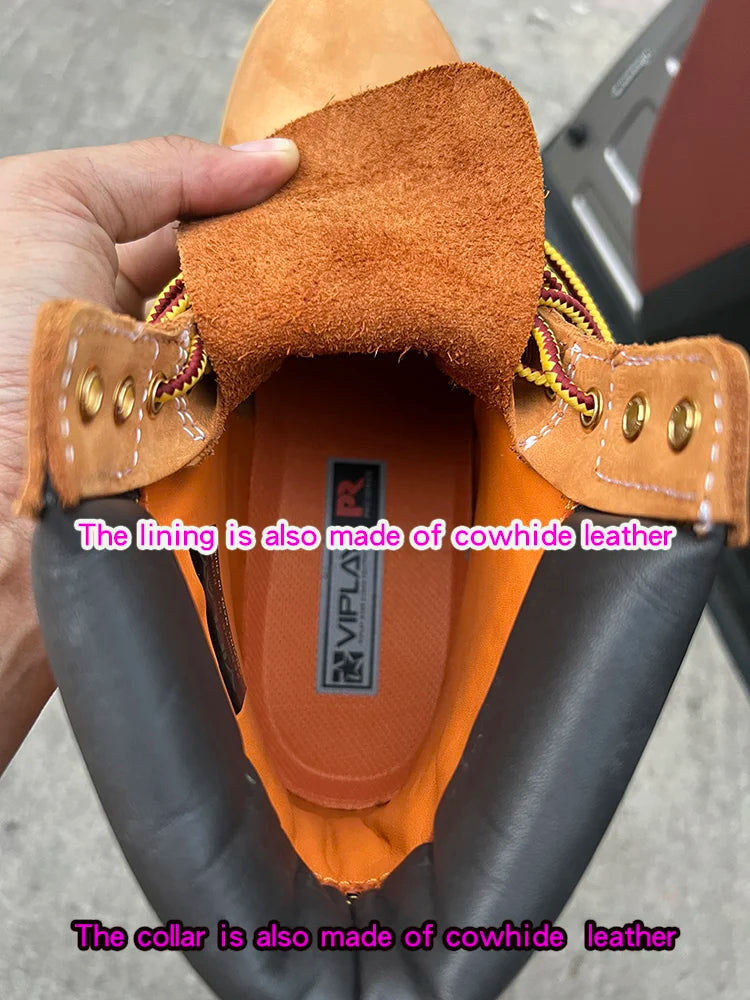 Men's Ansoff waterproof leather work boots with yellow accents, designed for outdoor hiking and casual wear.