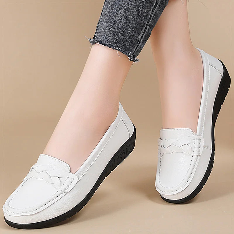 Shoes Women 2025 New Loafers Slip On Flats Leather Shoes Woman Comfortable Flat Shoes Women White Zapatos Mujer Women's Footwear - Acros